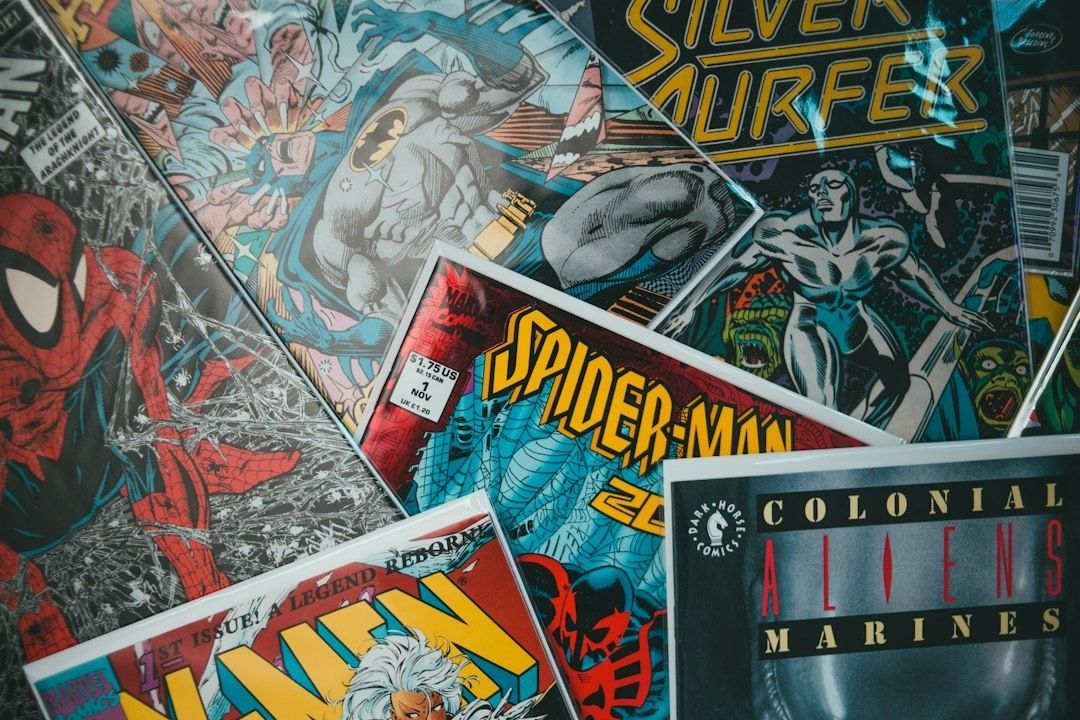 Ensemble de bandes dessinées rétro avec Batman, Spider-Man et des héros américains